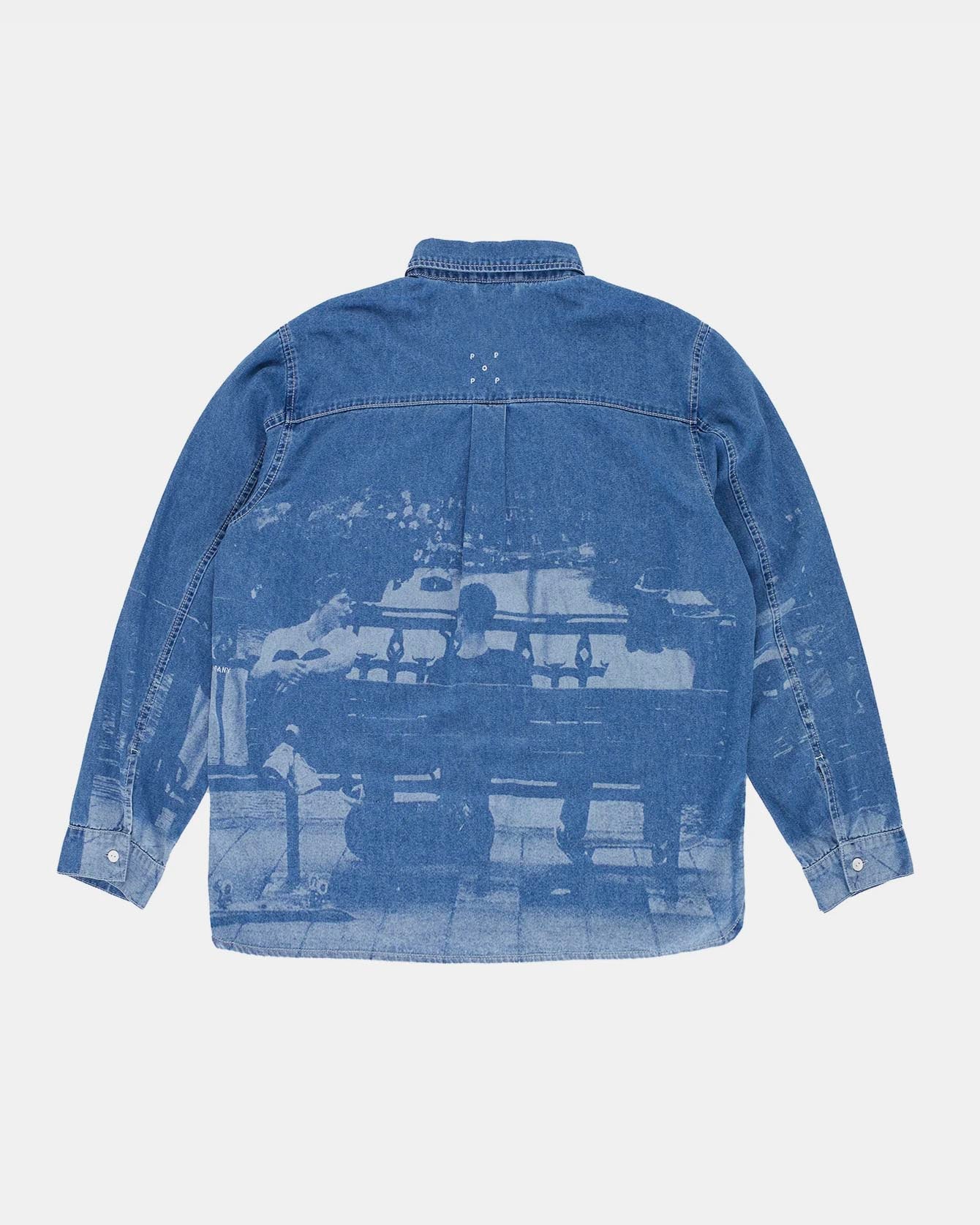 Pop Trading Co Printed Denim Shirt Blue