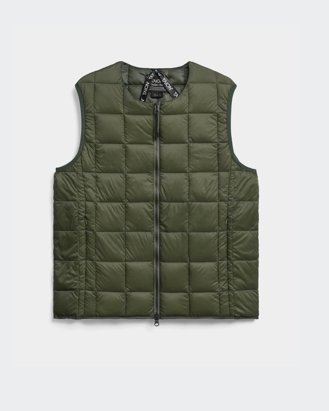 Taion Crew Neck W Zip Down Vest Olive