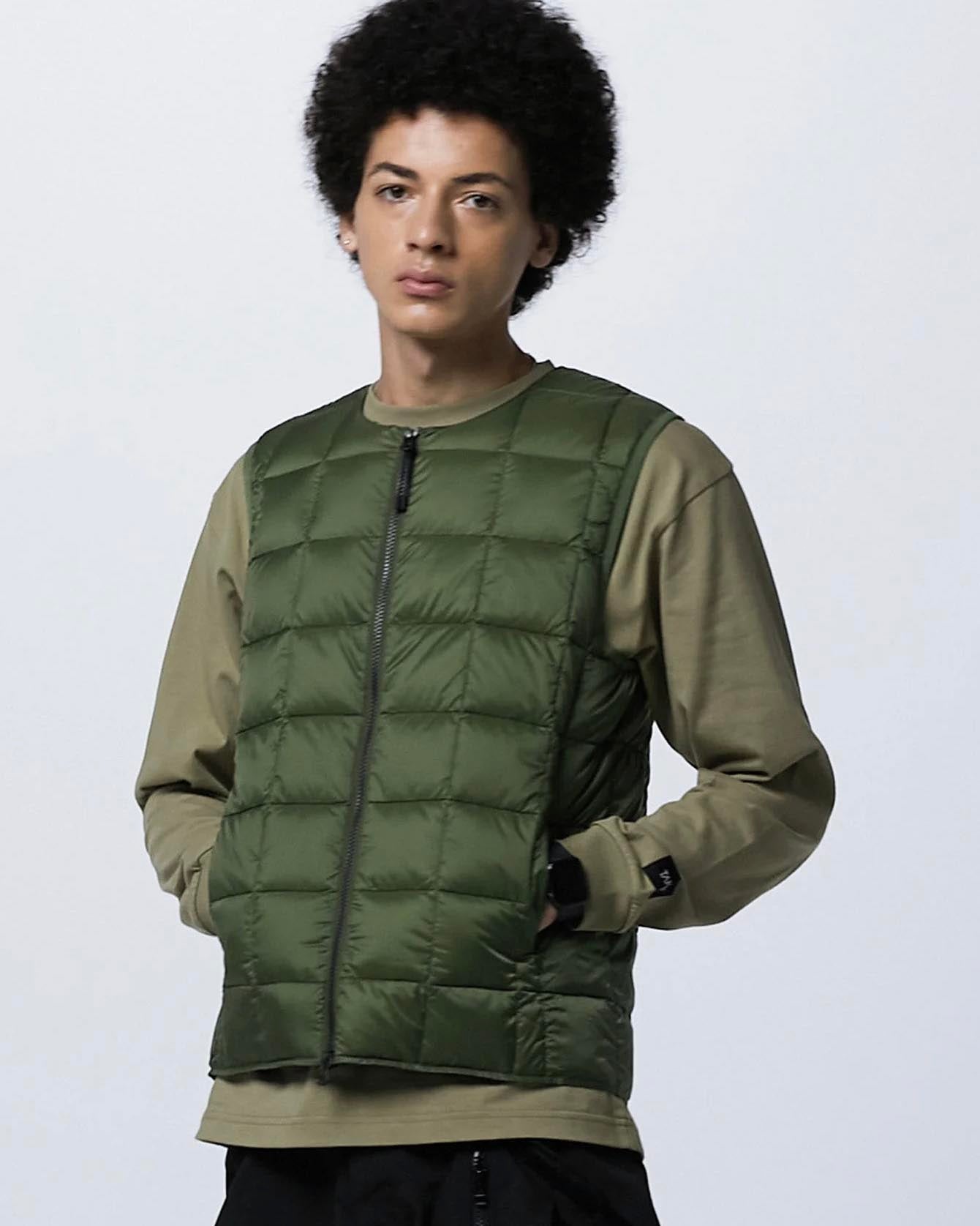 Taion Crew Neck W Zip Down Vest Olive