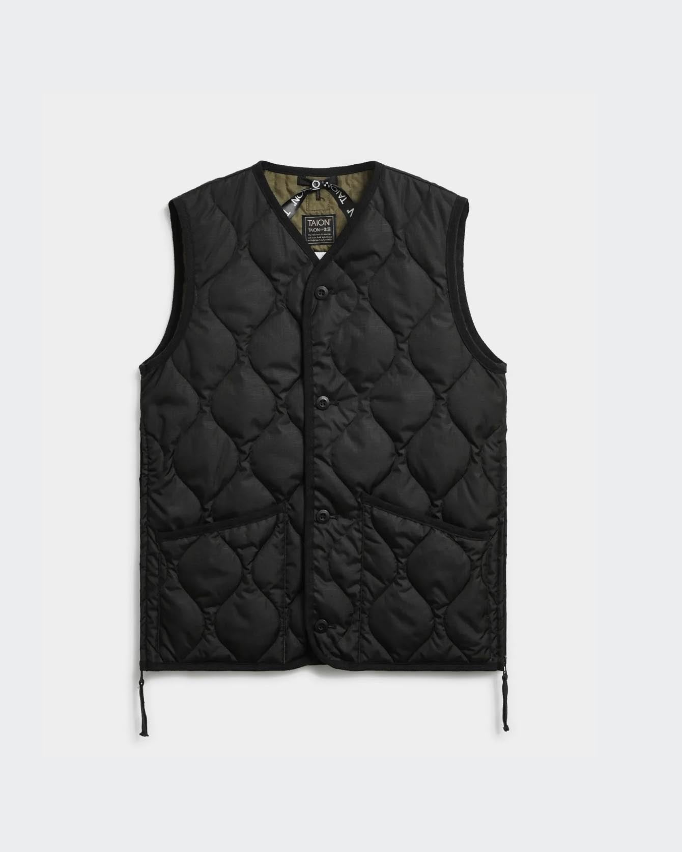 Taion Military V Neck Zip Down Vest Black