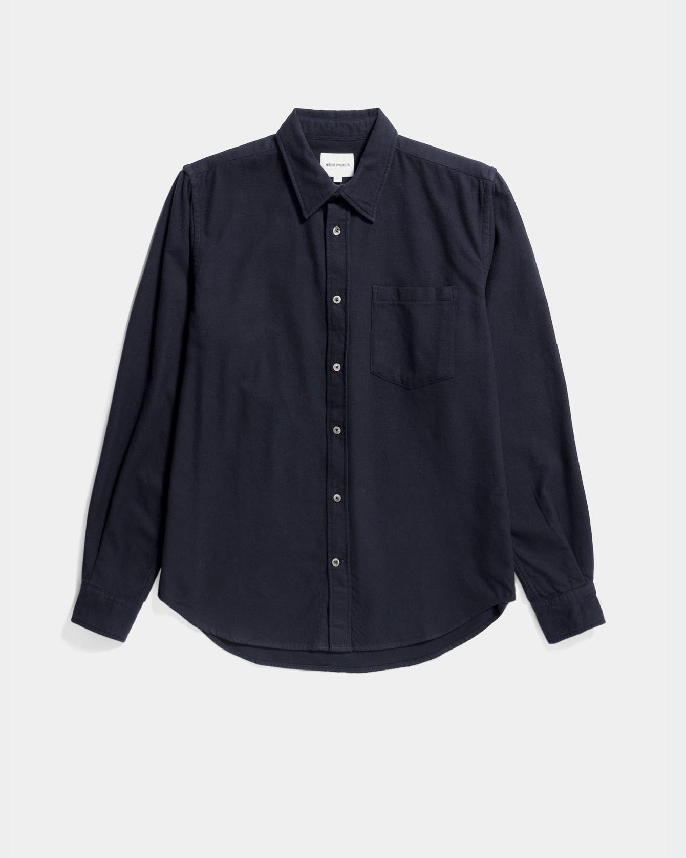 norse projects osvald organic flannel shirt dark navy